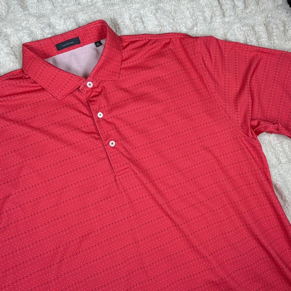 Turtleson Mens XL Red Micro Dot Performance Golf Polo Shirt Short Sleeve Stretch